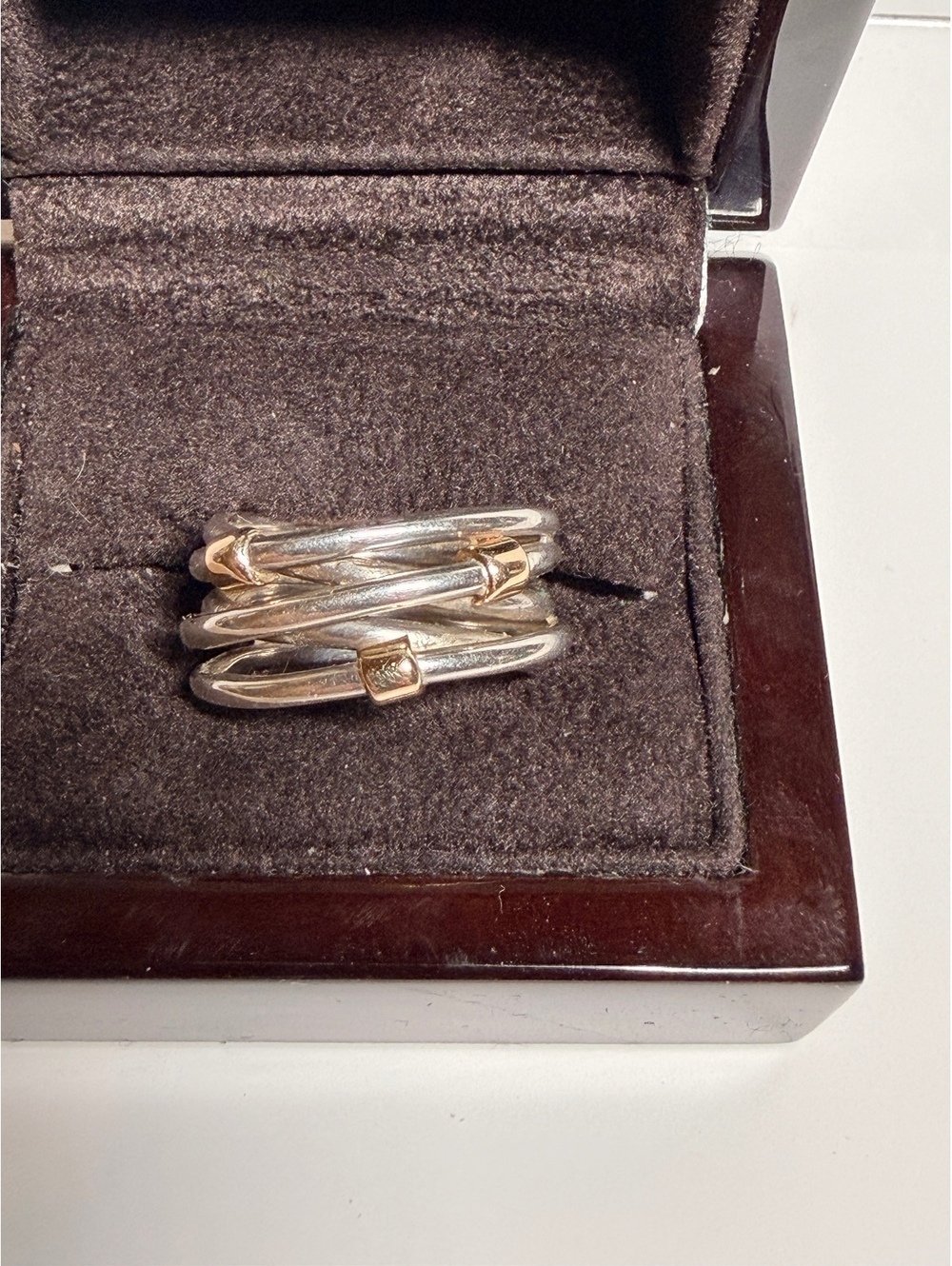 Pandora Silver & 14k Gold Rope Crossover Ring 190383 Size 6.5